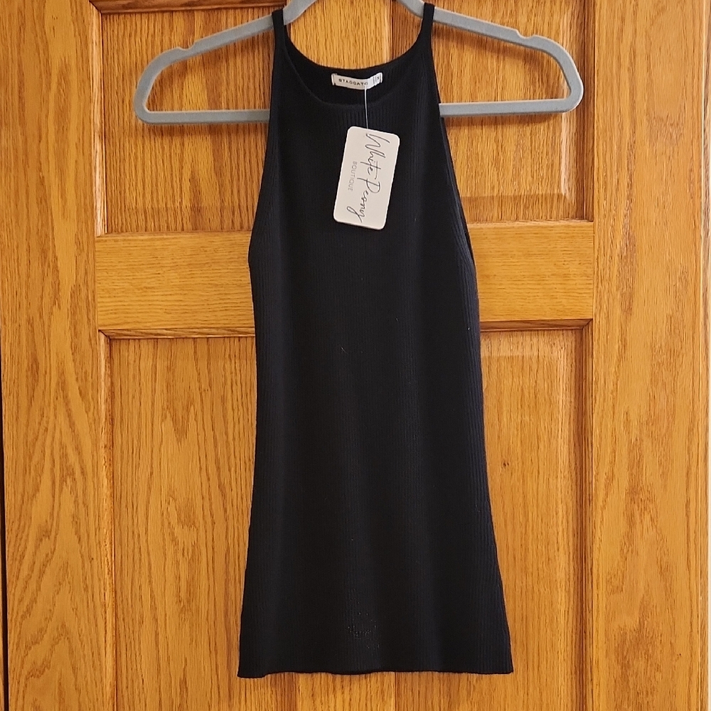 Staccato Fitted Black Tank Top